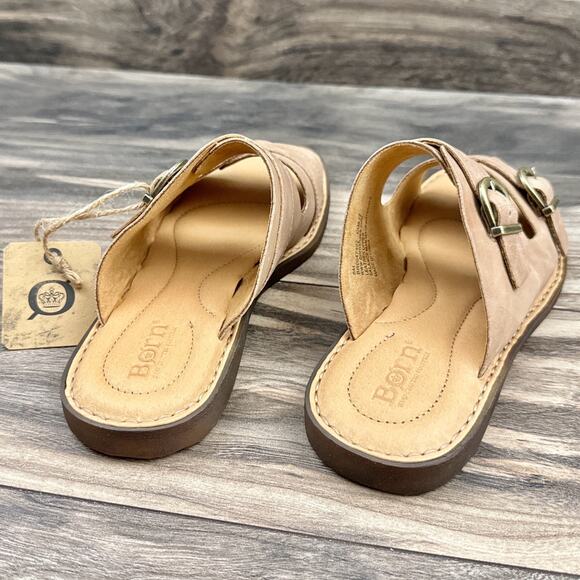 NIB Born Henna 8M Comfort Leather Slide Sandals Natural - Picture 7 of 13